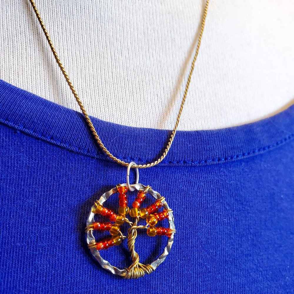 16" Gold Tone Beaded Wire Tree of Life Pendant Necklace Tony Alexander Jewelry